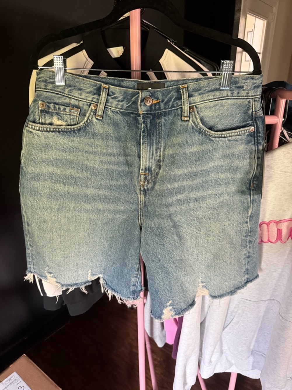 7 For All Mankind Light Blue Distressed Denim Cutoff Shorts